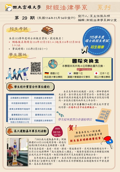 國立高雄大學財經法律學系系刊第29期圖片