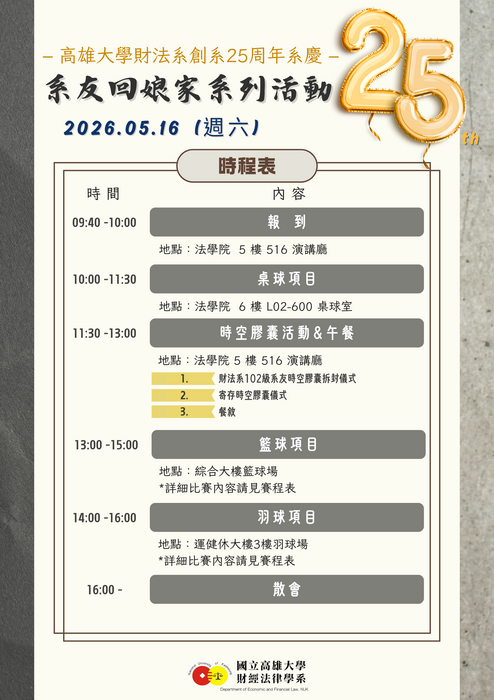 敬邀參加2026.05.16「本系創系25周年系慶－系友回娘家系列活動」圖片